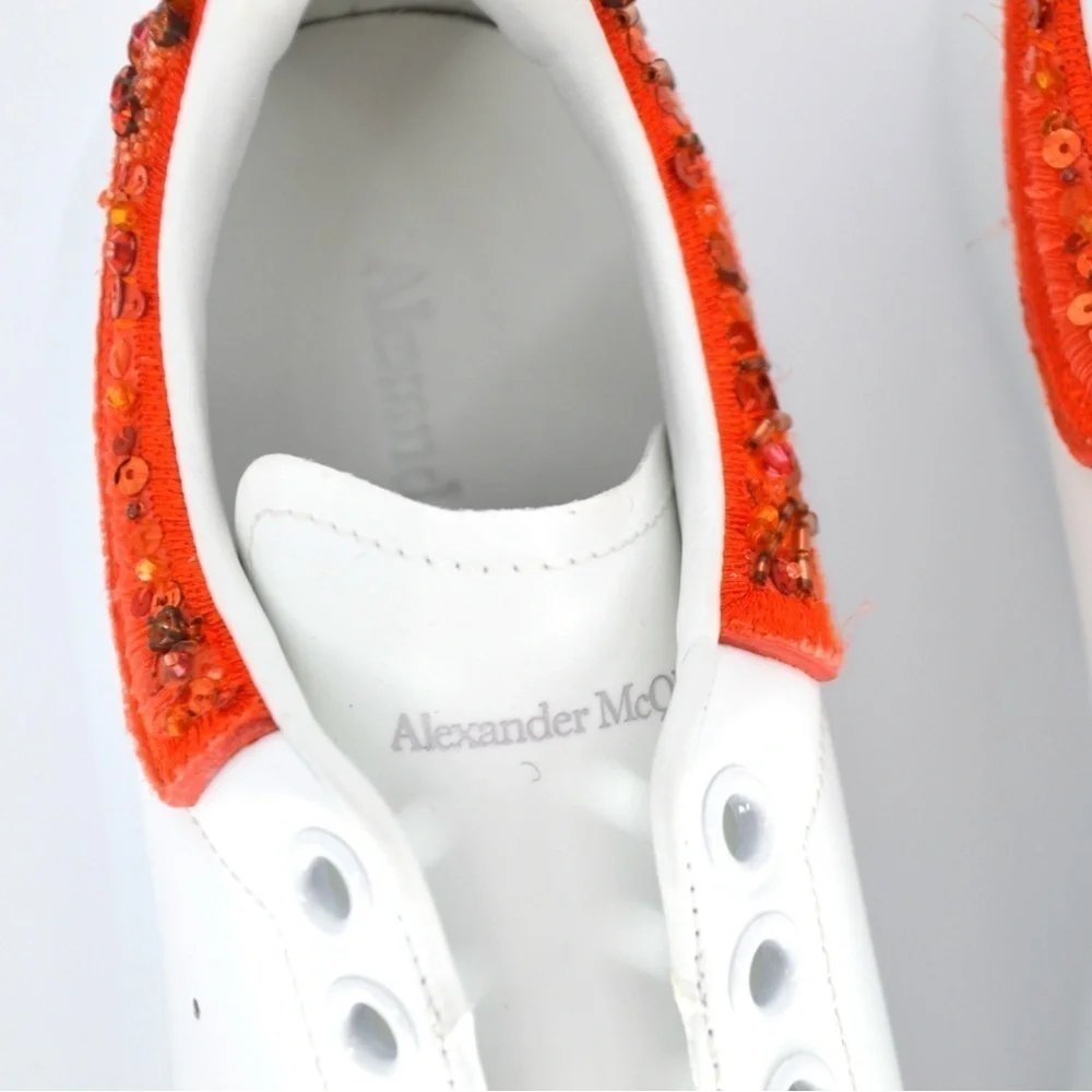 NEW Alexander Mcqueen Oversized Sneakers Sequin Beads White Red Leather Size 37